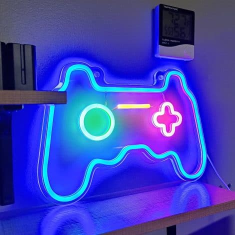 MEDE Gaming Dimmable Neon Sign, USB-Powered with Switch, Blue LED Light for Bedroom Wall Decor and Party Decoration in Gaming Room.