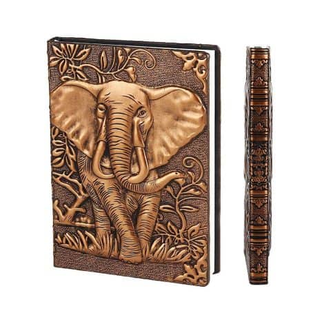 YHH Retro Leather Notebook A5 Travel Journal Hardcover Diary Decorated Notepad Ruled Pages Yellow-White Paper Gift for All Ages Coated with Elephant Design