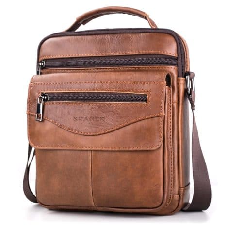 SPAHER Men’s Leather Handbags, a versatile and waterproof shoulder bag ideal for daily travel, with adjustable strap. Ideal for iPad 9.7 Inch.