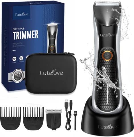 Men’s Body Hair Trimmer, Electric Shaver for Groin Area, Waterproof and Rechargeable with LED Light and Adjustable Guard.