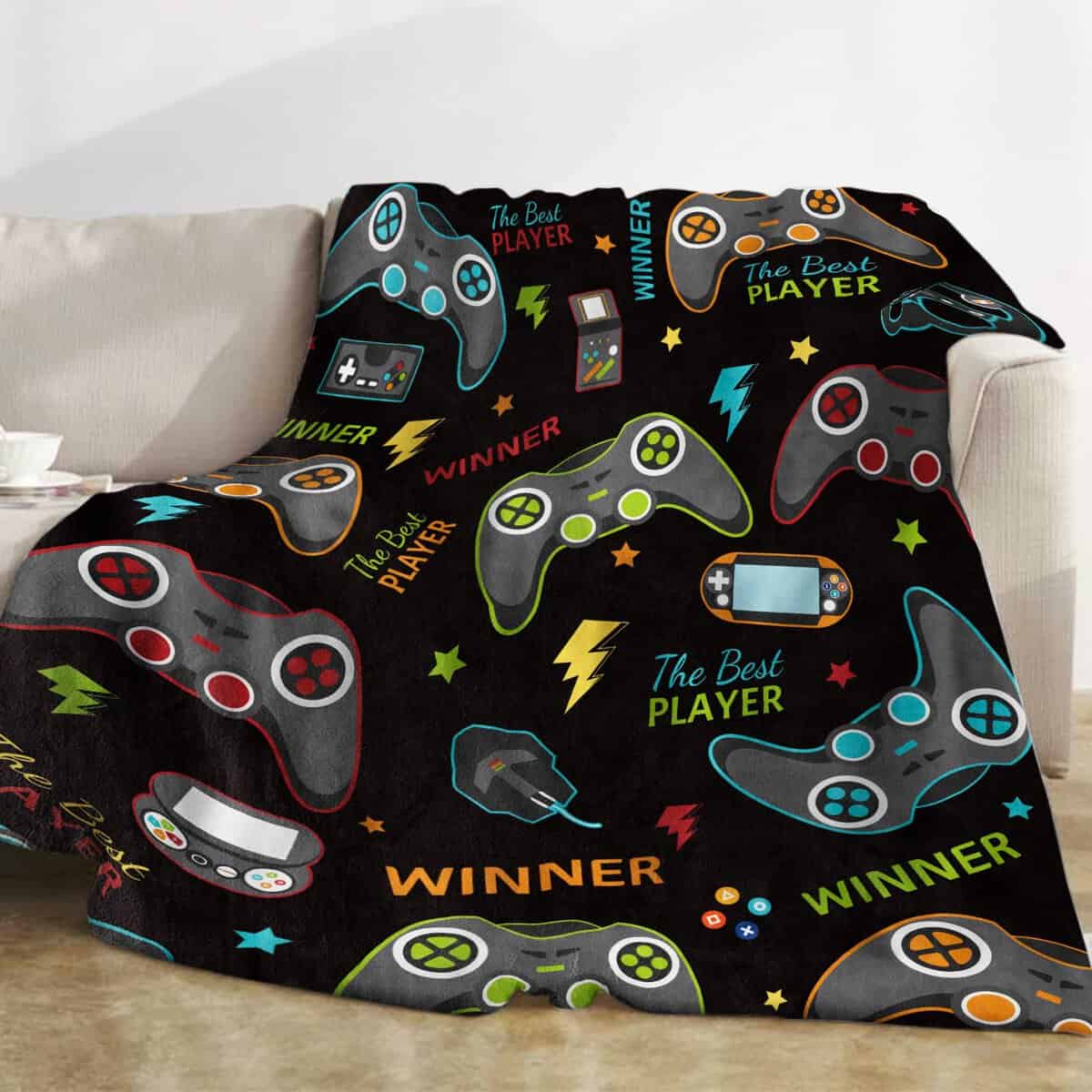 Gaming Blankets for Boys Soft Flannel Gamer Blanket Throw Cozy Fleece Gamepad Blanket Fluffy Fuzzy Video Game Controller Blanket for Teen Men Game Player Lover Birthday Gift Sofa Couch Bed 130x152cm