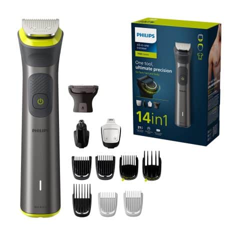 Philips 7000 Series Multigroom Trimmer for total grooming, with 14 versatile functions, precise trimming, and various length settings.