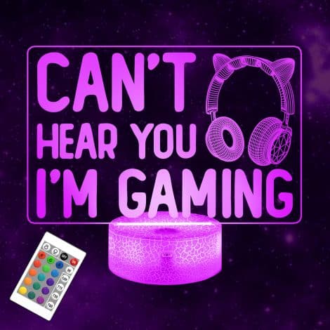 YuanDian Can’t Hear You I’m Gaming Night Light, a humorous 3D illusion lamp with customizable colors for gamers. Ideal gift for all ages.