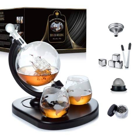 Whisky Carafe Ensemble with Earth-shaped Carafe, Alcoholic Beverage Presents for Men, Partners, Fathers, and Women, including Extras.