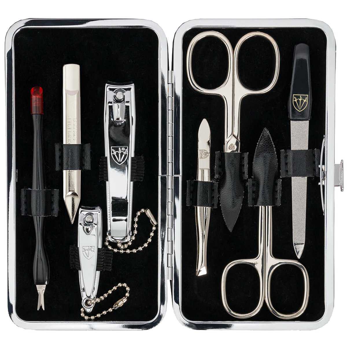 3 Swords Germany - brand quality 8 piece manicure pedicure grooming kit set for professional finger & toe nail care scissors clipper fashion leather case in gift box, Made by 3 Swords (7318)