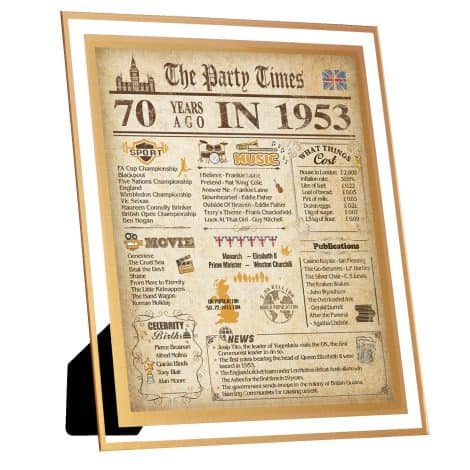 FALAMON 1953 Vintage Birthday Poster UK, 70th Birthday Decorations for Him or Her, 8×10 Inch Anniversary Card