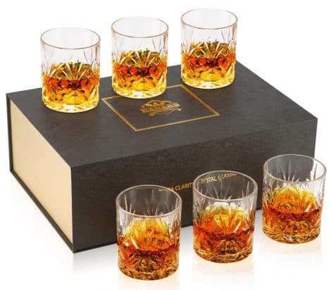 KANARS Whisky Glasses Collection, Lead-Free Crystal Scotch Glasses, Ideal Presents for Men, Special Anniversary Birthday Gifts for Him, Father, Partner, Grandfather, Classy Packaging, 300ml, 6 Glasses.