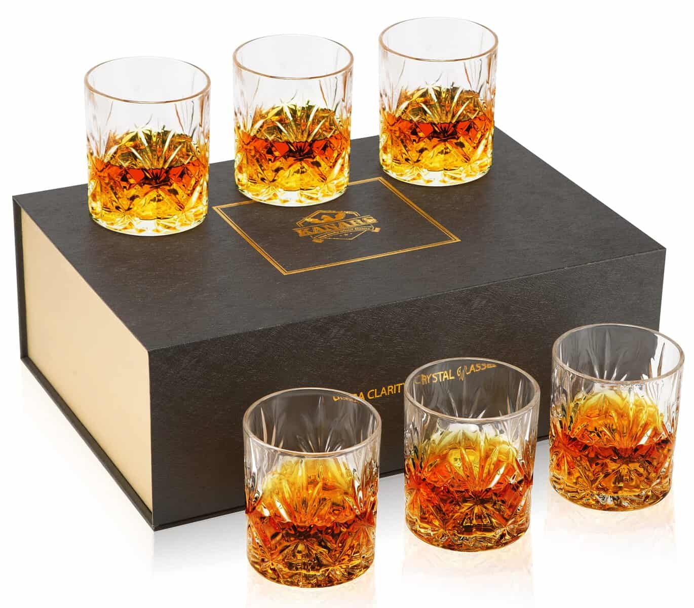 KANARS Whiskey Glasses Set, No-Lead Crystal Whisky Glasses, Gifts for Men, Unique Anniversary Birthday Gift Ideas for Him Dad Boyfriend Husband Grandpa, Stylish Gift Box, 300 ml, 6-Piece