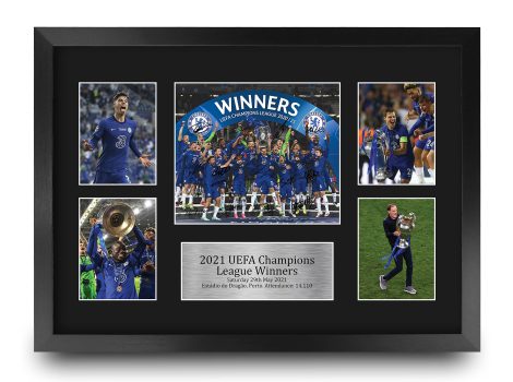 HWC Trading FR A3 Champions League 2021 Winners Signed Photograph Display – A3 Framed Print for Football Enthusiasts.