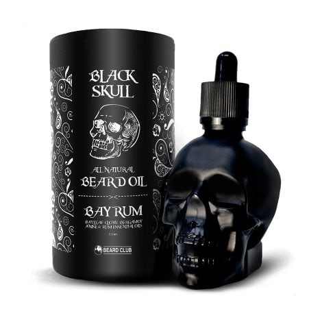 British Beard Club Black Skull Beard Oil 60ml – Bay Rum Fragranced Beard Oil for Gents – Lushener for Men with Argan Oil for Beard Care and Upkeep – Organic Gentlemen’s Beard Oil Skull Moustache Oil.