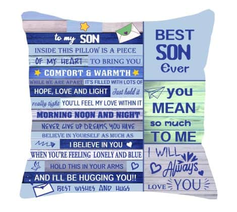 Double-sided cushion cover for son, a thoughtful gift from parents for his birthday or Thanksgiving.