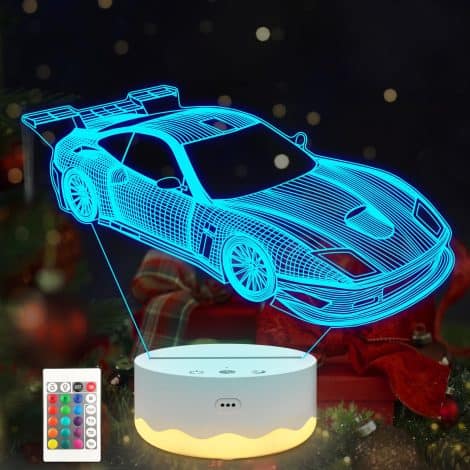 Children’s Car Night Light – Anywin 3D Illusion Lamp with 16 Colour Variations, Timer, Dimmer, and Remote Control. Perfect Gift for Birthdays and Christmas. Ideal for Boys, Children, Men, and Him.