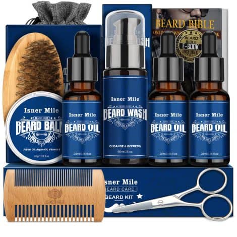 Beard Set – All-in-one grooming set for men’s beards, including oil, brush, balm, comb, wash, scissors. Perfect gifts for men.