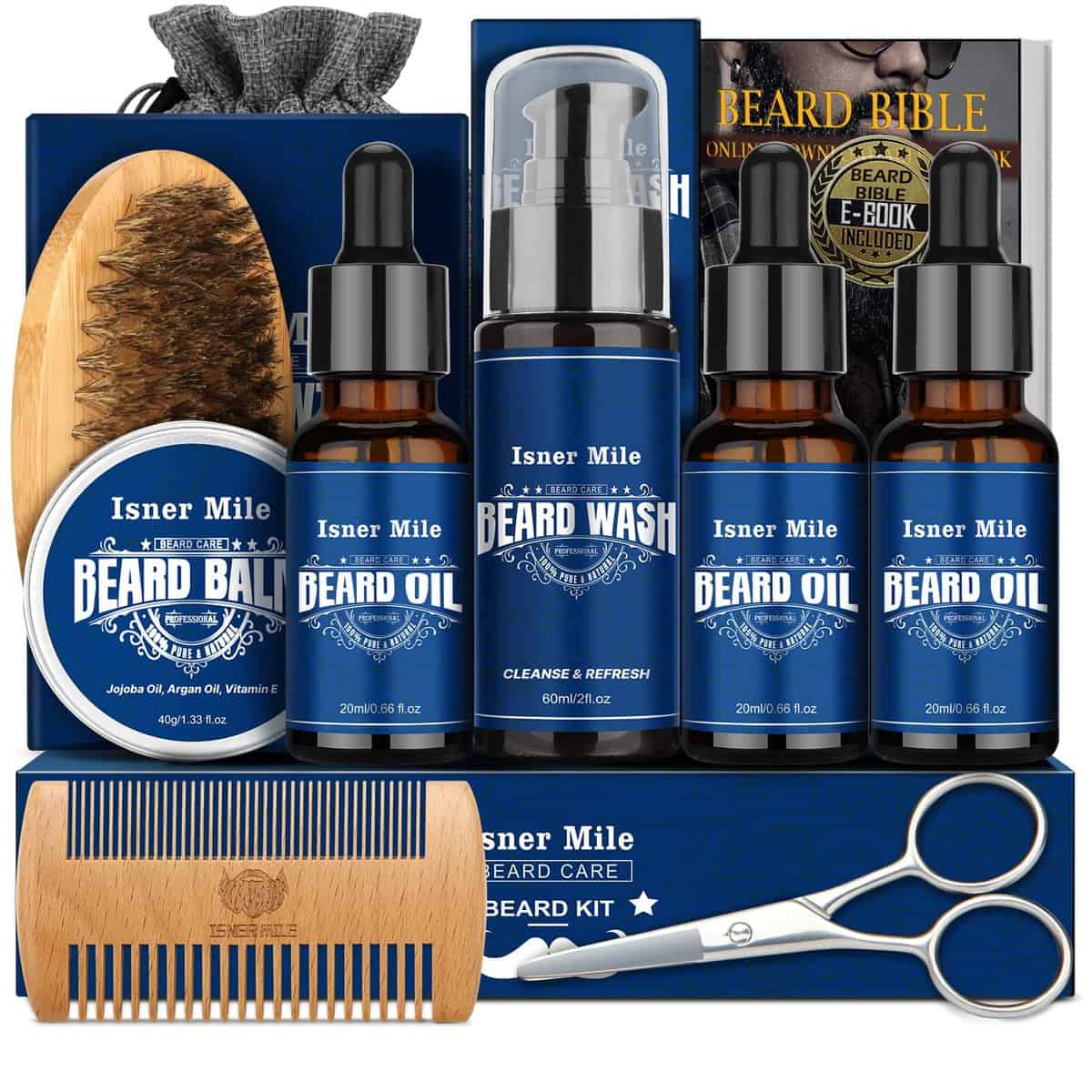 Beard Kit - Beard Grooming Kit for Men with Beard Oil, Beard Brush, Beard Balm, Beard Comb, Beard Wash, Scissors, Birthday Gifts for Him Dad Fathers Boyfriends