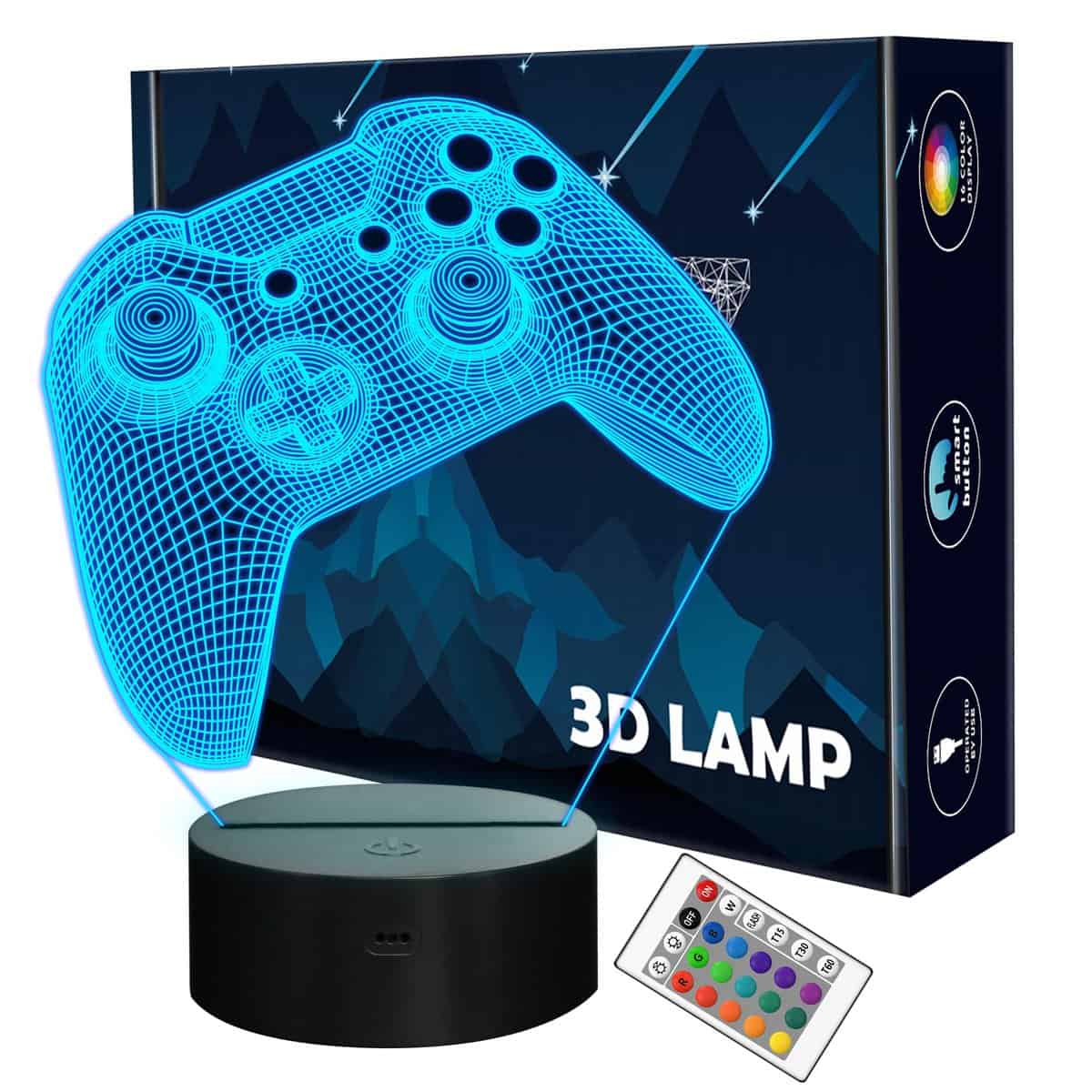 Lightzz 3D Gamepad Night Light, Game Console Illusion lamp with Remote + Touch 16 Color Flashing Changing + Timer Desk Lamps Kids Room Decor Best Festival Birthday Gifts for Game Fan