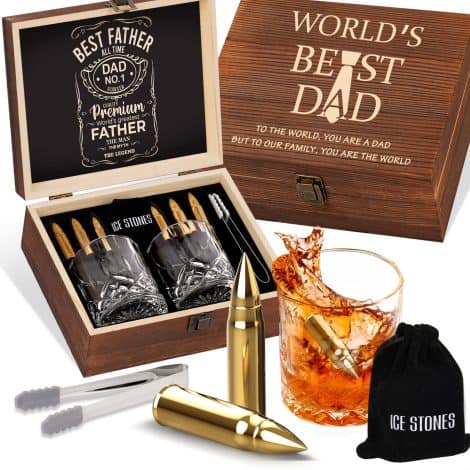 Whisky Stones & Glass Present Set for Father from Daughter Son Spouse, 2 Whisky Glasses and 6 Chilling Stones for Men Daddy Grandad Step Dad, Whisky Rocks Father Surprise Santa Gifts.