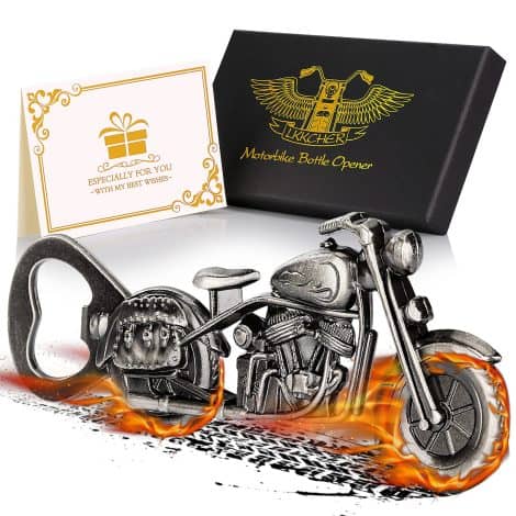 LKKCHER Motorbike Bottle Openers are distinctive dark silver motorcycle gifts, ideal for men who love biking. Perfect for Christmas, birthdays, and Father’s Day. Great beer gifts for men, dads, husbands, boyfriends, and even women.