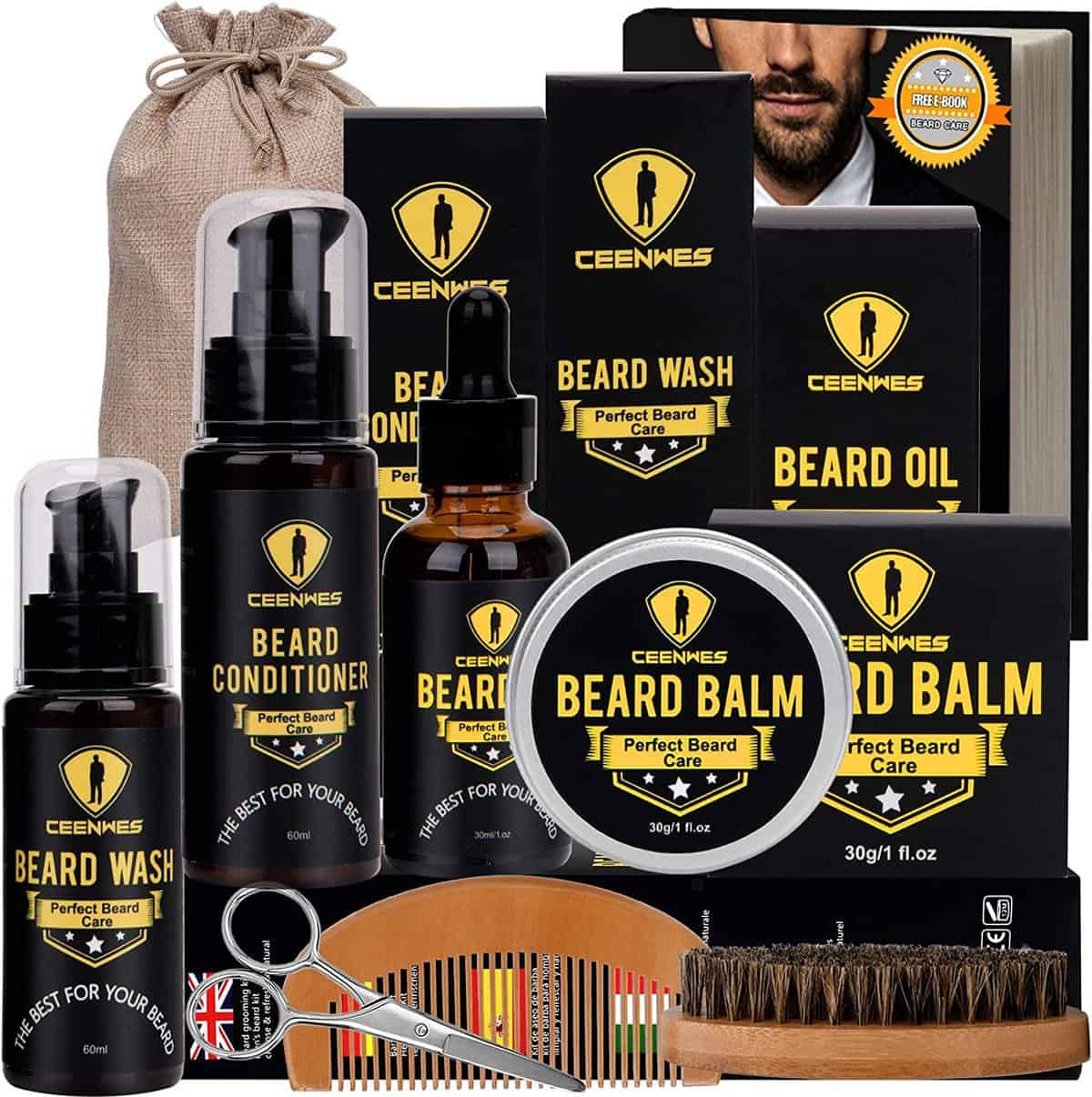 Beard Grooming Kit for Updraed 10 in 1 Beard Care Unique Gifts for Men, Beard Oil, Beard Brush, Beard Comb, Beard Balm, Beard Shampoo, Modelling Comb& Mustache Scissors Beard Growth & Trimming Kit