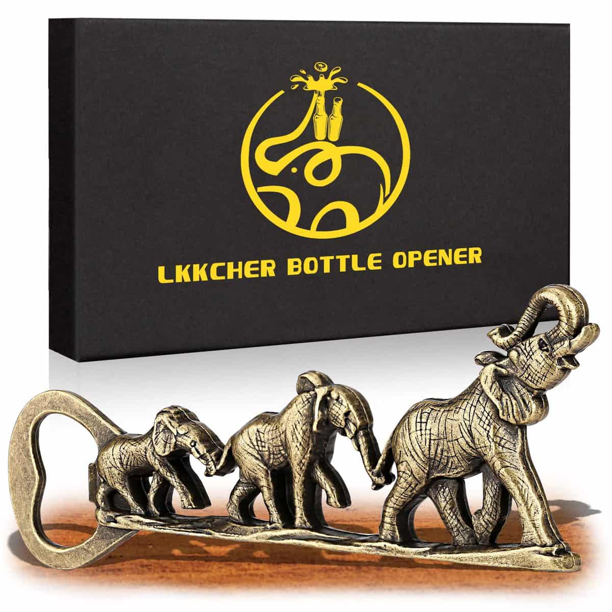 LKKCHER Elephant Bottle Opener, Unique Bronze Elephant Family Gifts for Women Men Wife Dad Mom, Fathers Day Mothers Day Gifts Birthday Christmas Gifts for Men Women, Elephant Beer Gifts for Men