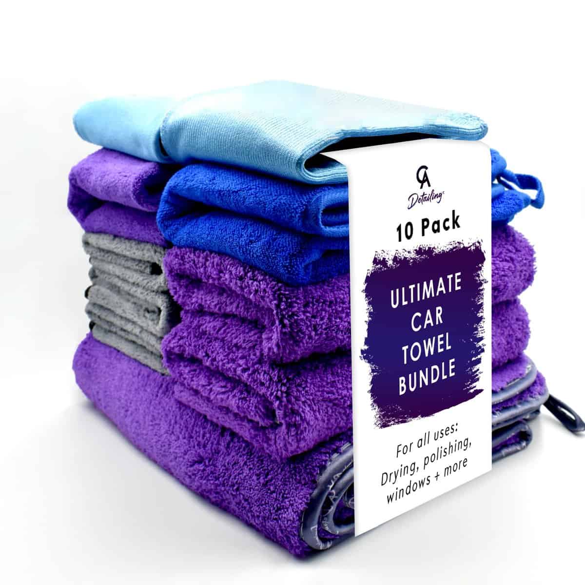 THE ULTIMATE MICROFIBRE CAR TOWEL BUNDLE - 10 Pack Car Gifts for Men - Microfibre Car Drying Towels. Car Cleaning Towels for Drying, Cleaning, Buffing, Glass, Interior and Exterior