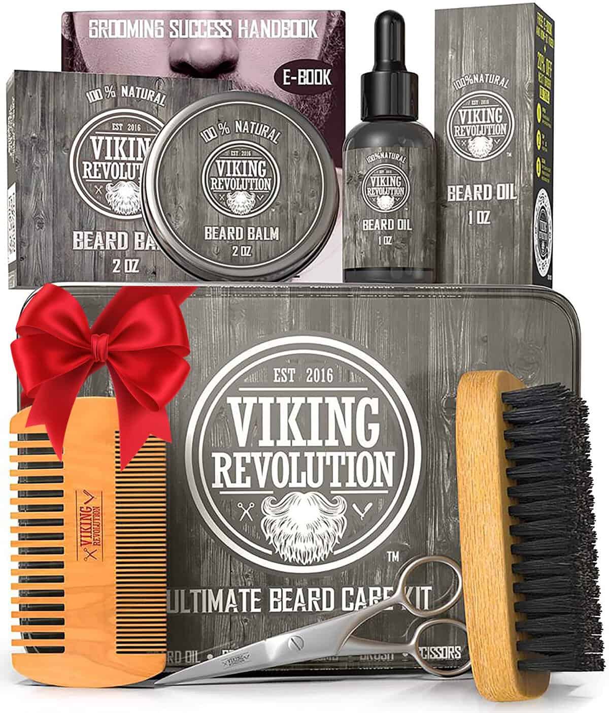 Viking Revolution Beard Grooming Kit for Men- Ultimate Beard Kit Includes 100% Boar Beard Brush, Beard Comb, Citrus Beard Balm, Unscented Beard Oil, Beard & Mustache Scissors- Beard Care Kit for Men