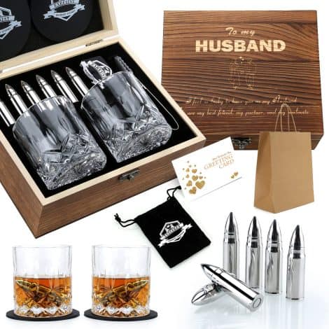 Whisky sets for Men Husband Groomsmen Gifts Wedding Men Birthday Gift Ideas from Wife – Stainless Steel Whisky Stones and whisky set – Bourbon Gifts for Men Him Husband.