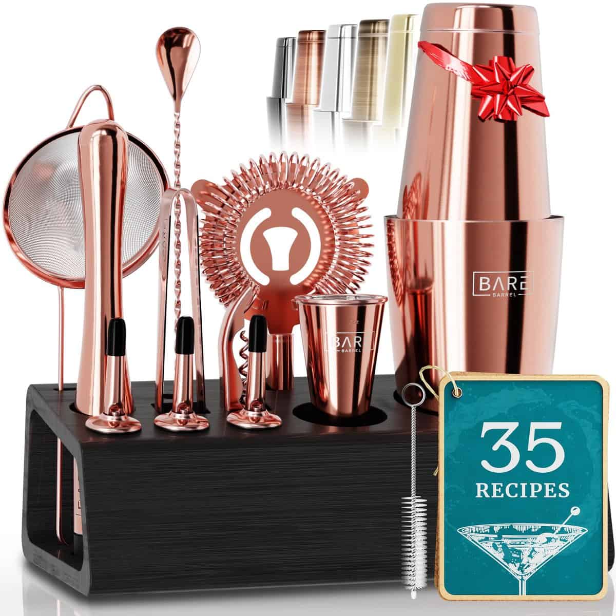 Boston Cocktail Shaker Set with Stand | Rose Cocktail Set | Mixology Bartender Kit | Cocktail Making Kit | Cocktail Accessories for Drinks Home Bar | Boston Shaker Set | Cocktail Gift Set (Rose Gold)