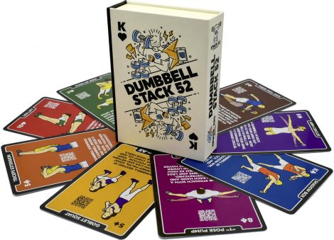 Stack 52 Dumbbell Exercise Cards: Dumbbell Workout Card Game with Video Guides for Training at Home.