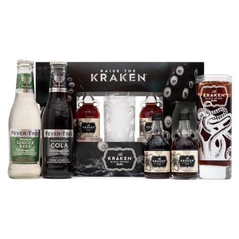 The Kraken Adventure, Spiced Rum Gift Set – Kraken Rum x2 5cl Black Spiced, Fever-Tree 1x Ginger Beer, 1x Cola 200ml, Rum Glass – Flavourful Rum Christmas Alcohol Gifts for Gentlemen, Father’s Birthday Rum Presents.