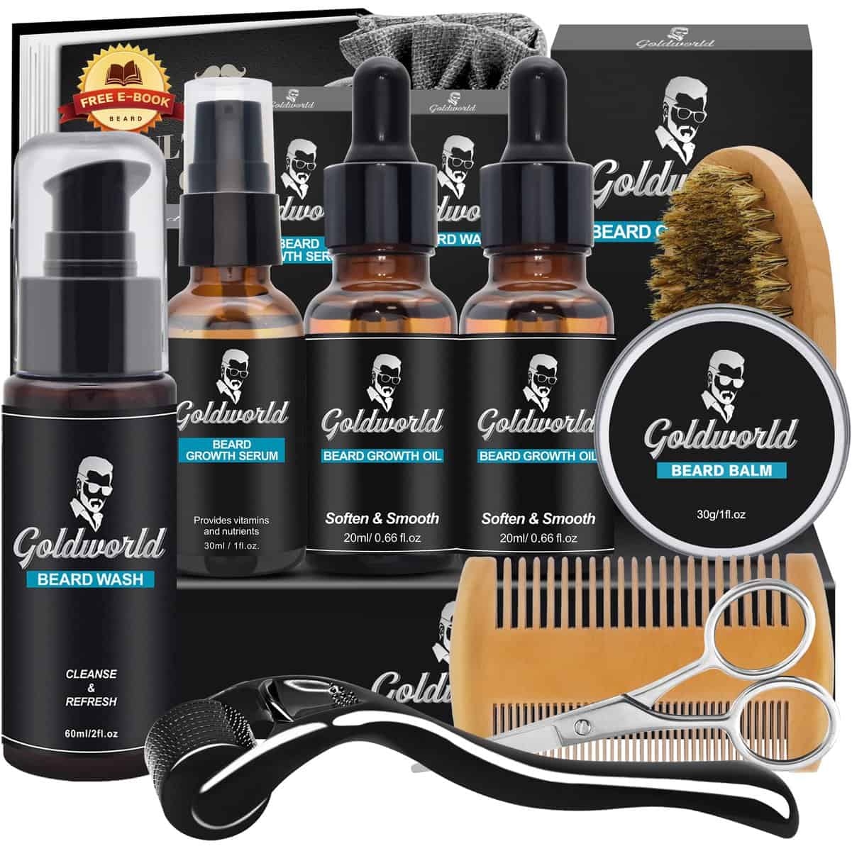 Beard Growth Grooming Kit for Men w/Derma Roller Hair Growth,Birthday Christmas Gifts Set for Him Stocking Fillers Mens Dad Boyfriend Husband w/Beard Oil,Beard Wash/Shampoo,Balm/Wax Comb Brush