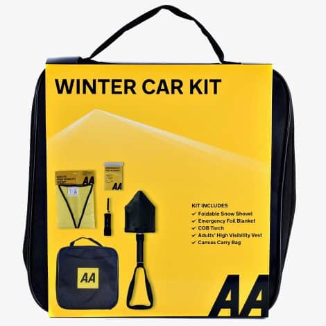 AA Winter Car Kit AA3386 – Compact Snow Shovel, Torch, Thermal Blanket, Reflective Vest – Portable Bag, for Vehicles or Home, Black.