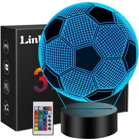 Football presents for lads, Linkax 3D Illusion Night Lantern, Football Night Lighting for Children Ladies, 16 Colors Alter with Remote, Xmas Bday Token, Bedroom Ornament for Soccer Supporters.