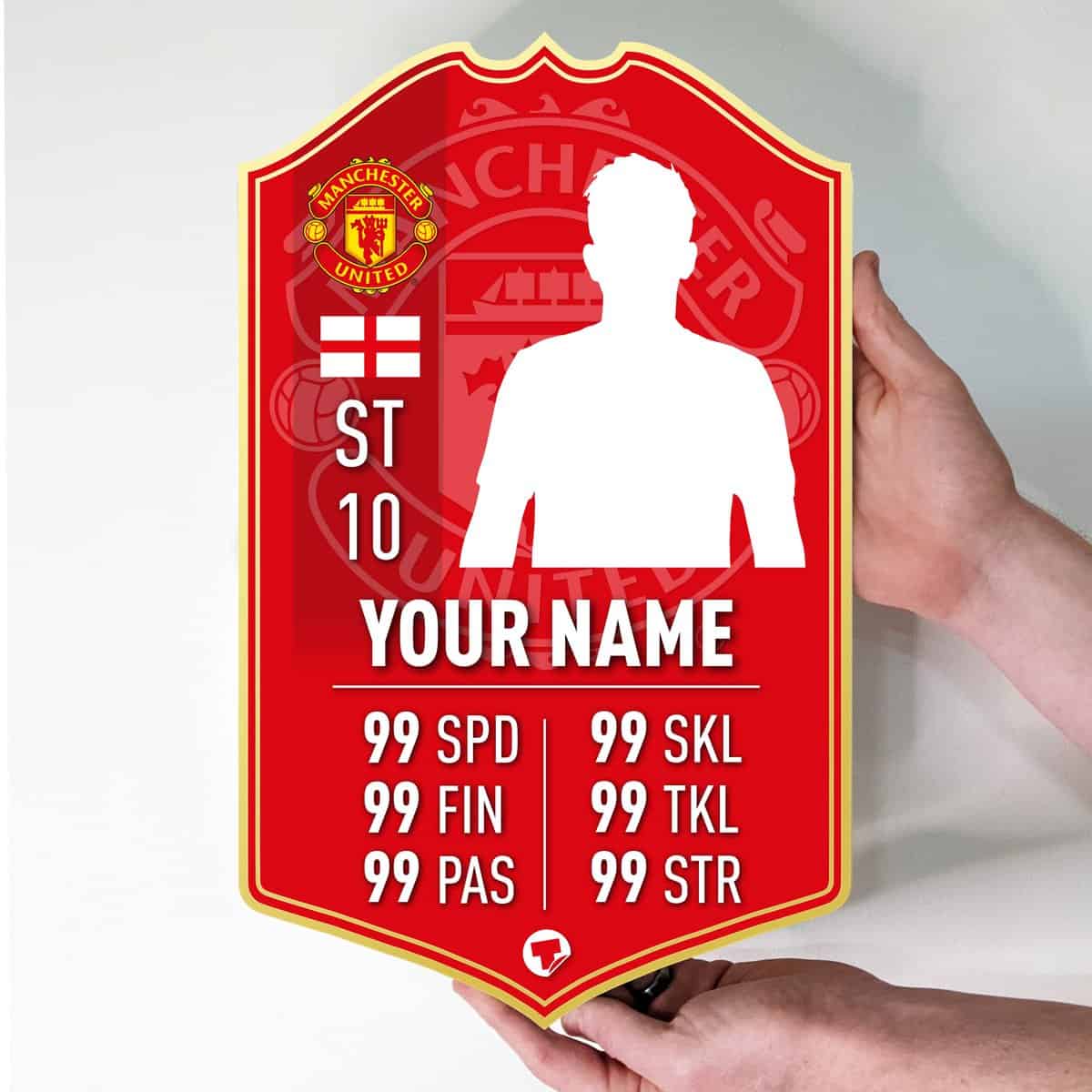 Themed Man United Gift Personalised Football Stats Card Manchester United Customised Football Present Make Your Own (28cm x 18cm)