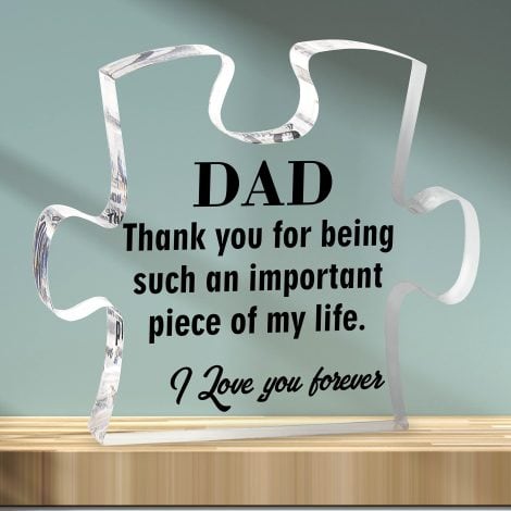 Dad Puzzle-shaped Plaque by Merclix, an Acrylic Gift for Fathers with Everything, from Daughter or Son, on Christmas, Father’s Day, or Birthday.