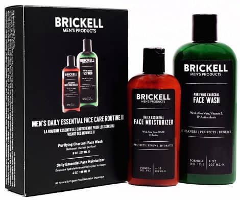 Brickell Men’s Everyday Essential Facial Care Routine II, Cleansing Charcoal Facial Cleanser and Daily Essential Facial Moisturizer, Natural and Organic, Fragranced.