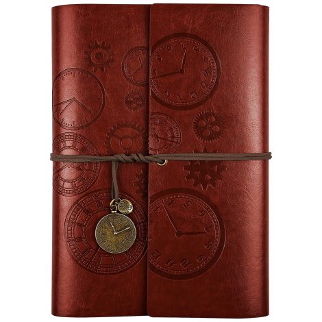 Brown A5-sized Leather Journal Notebook with Refillable Lined Pages, Travelers Notebook, Spiral-bound Journal with Retro Pendants.