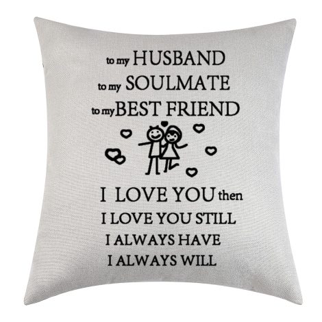 Husband Gift Linen Cushion Cover – Romantic Pillow Case for Sofa or Bedroom, 18″x18″, Valentine’s Day or Birthday.