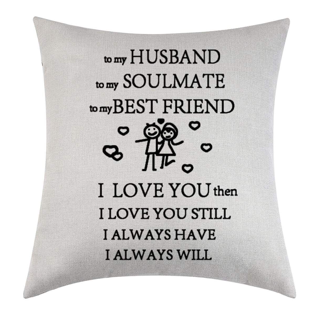 Pillow Covers Gift To My Husband Cushion Cover Men Gift For Valentine's Day Anniversary Birthday From Wife Linen Decorative Pillow Case For Sofa Bedroom 18x18 (To my husband)