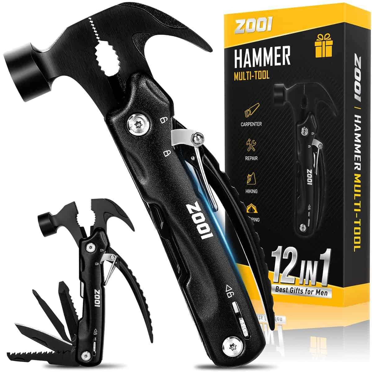 ZOOI Stocking Fillers for Men, Secret Santa Gifts for Men, Christmas Gifts for Him, Mens Gifts for Dad, Birthday Gifts for Men, DIY Tools Gadgets for Men 12 in 1 Multi Tool Camping Accessories