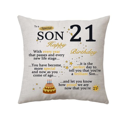 Son’s 21st Birthday Cushion Cover for Sons Men, Personalised Pillowcase, Proud of Son Throw Pillow Gifts.