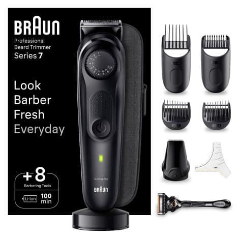 Braun BT7440 Silver – Men’s Grooming Kit with 40 Length Settings, Gillette Proglide Razor, and Long Battery Life.