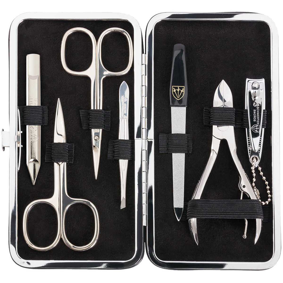 3 Swords Germany - brand quality 7 piece manicure pedicure grooming kit set for professional finger & toe nail care scissors clipper fashion leather case in gift box, Made by 3 Swords (0408)