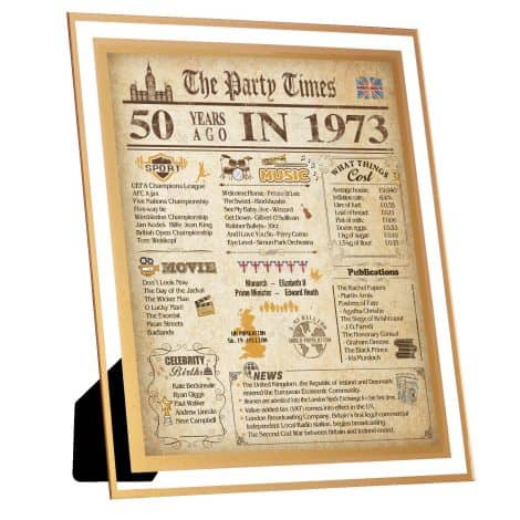 FALAMON Framed 1973 Birthday Poster UK is a vintage 50th birthday decoration gift for him or her.