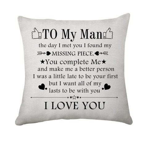 Man’s Gift Cushion Cover 45 x 45 – Boyfriend, Husband, Fiancé present – Romantic Home Decoration for Valentine’s, Christmas, Birthdays.