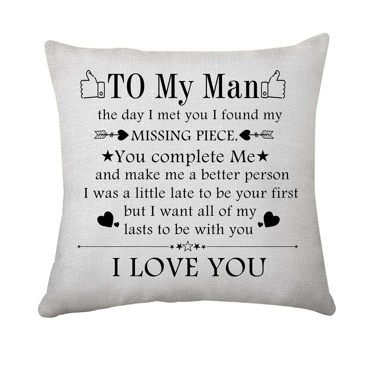 To My Man Gift My Man Cushion Cover 45 x 45 Gifts for Boyfriend Husband Fiancé Valentines Day Anniversary Christmas Birthday Gift Throw Pillow Cases Cushion Cover for Soft Home Decor (Man)