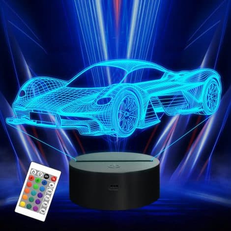 Attivolife Car Gifts for Boys, Sports Racing Optical LED Night Light in 16 Colours with Remote Control Timer, Kids Bedroom Decor Lamp Cool Novelty Birthday Xmas Present for Men Toddler