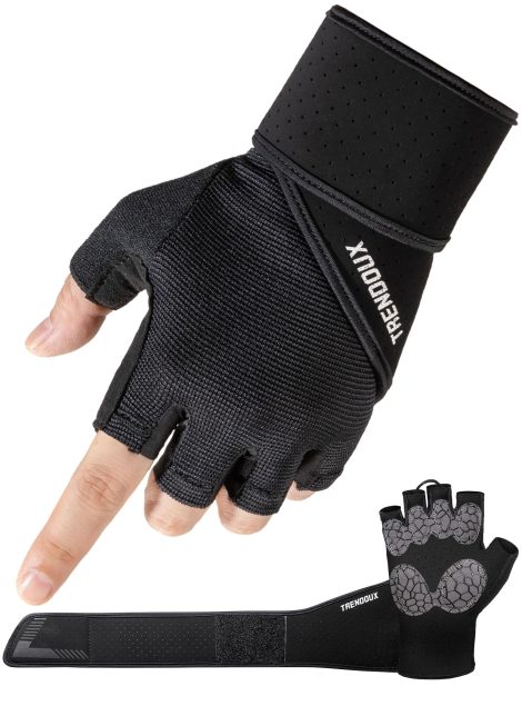 TRENDOUX Gym Gloves Weight Lifting: Training Gloves for Men and Women with Wrist Straps, Palm Protection.