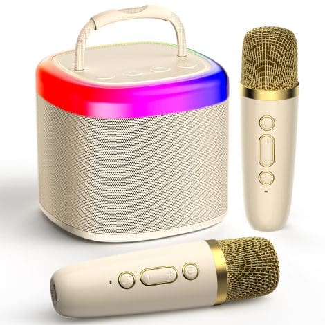 JYX Compact Karaoke System: Portable Bluetooth Speaker with 2 Wireless Mics and Party Lights, Perfect for Family Parties.