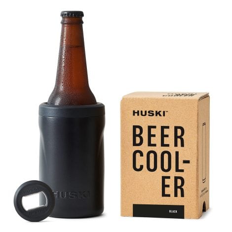 Huski Beer Cooler 2.0: A high-quality can/bottle holder with stainless steel insulation, detachable opener, and tumbler functionality – perfect for beer enthusiasts.