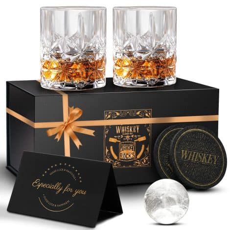 KAQ Whisky Glasses, 320ml Whisky Glasses Set of 2, Lead-Free Crystal Whisky Glass Gift Set, Personalised Whisky Gift Sets for Men, Whisky Tumbler for Scotch Bourbon Gin Rum Negroni Brandy.